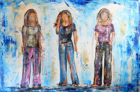 Figurative-Kunst-3-Frauen-abstrakt-gemalt-Acrylbild-Leinwand-k