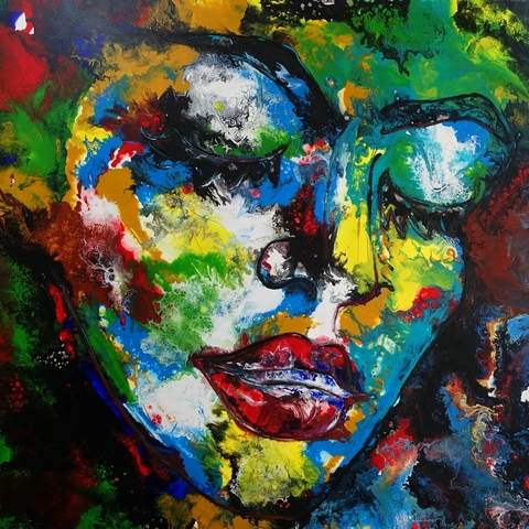 Schlafende G ouml ttin Wandbild Gesicht abstraktes Portr auml t Menschen Bilder Malerei Unikat Original K uuml nstler Gem auml lde 100x100x2cm