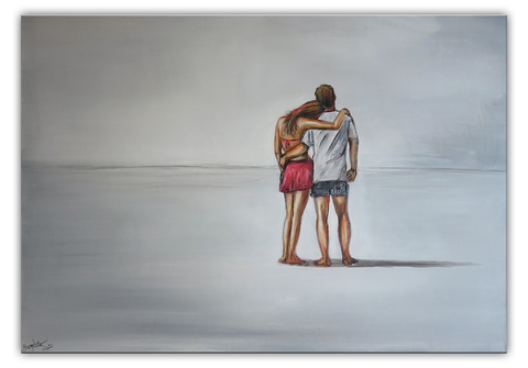 Anschmiegen Mann Frau Liebespaar  Strand Gemaelde Malerei Kunstwerk Unikat handgemalt 100x70