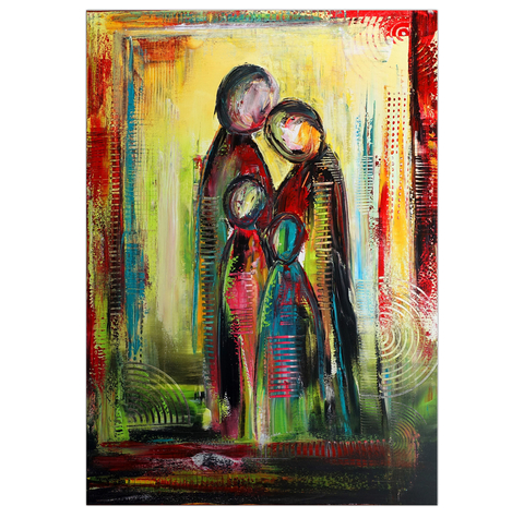 Familien Quartett Figuren Malerei abstrakt figurative Kunst Wandbild Leinwandbild Original Gemaelde 70x100x2 - 21-03