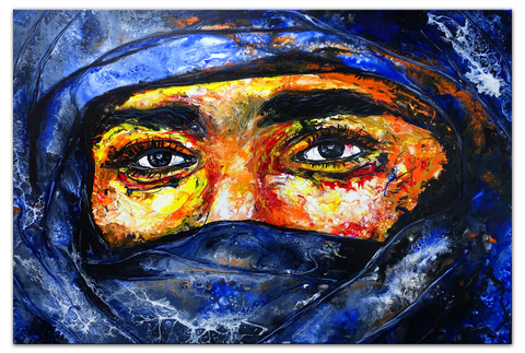 Beduinen Mann Tuareg Gesicht handdgemalt modern Pouring Acrylgem auml lde Malerei 2107 116x81