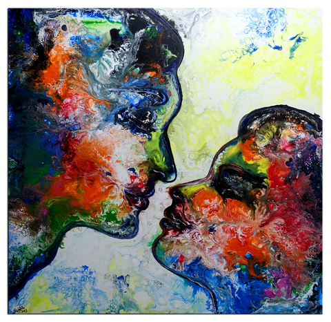 K uuml ss mich - Kunstbild Gemaelde Mann Frau Fluid Art Pouring Acrymalerei 80x80 2023-1