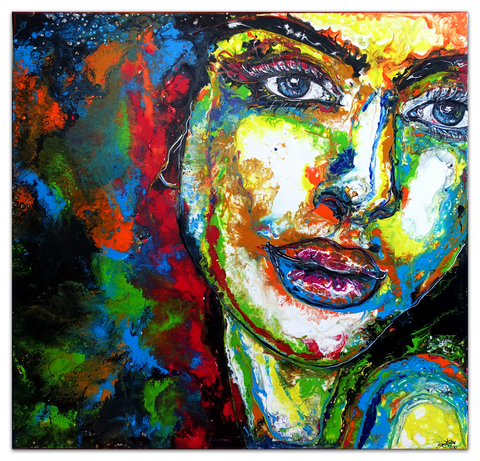 Uma Leinwandbild Gesicht Frau abstrakte Malerei Modernes Acryl bild Unikat 100x100
