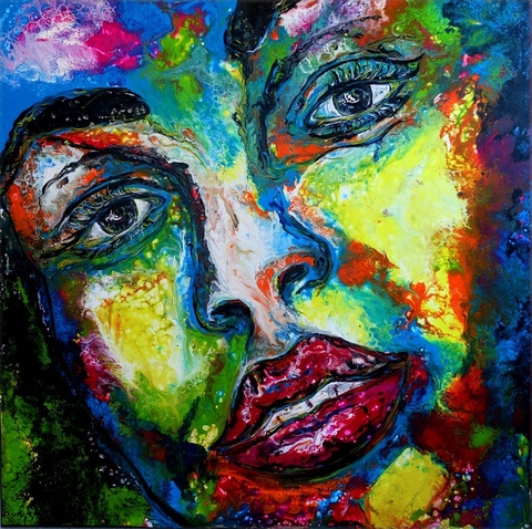 Reese Wandbild moderes Gesicht Malerei Portrait Leinwandbild Acryl Gem auml lde 100x100
