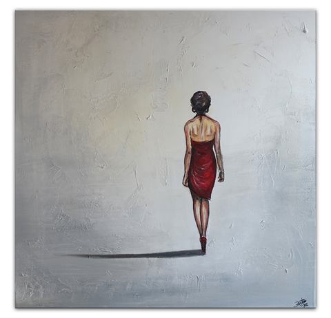 On the way Frauen Gemaelde rotes Kleid Moderne Acrylmalerei Original Gemaelde 80x80