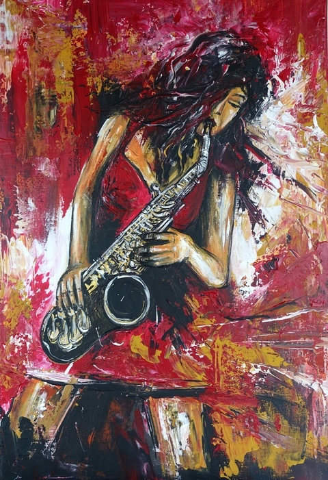 Saxophonistin hochformat