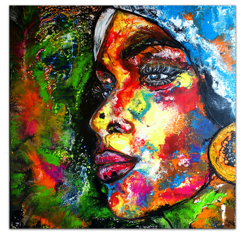 Romy abstraktes Frauengesicht handgemalt Portr auml t Malerei Acrylbild Original Gem auml lde 100x100