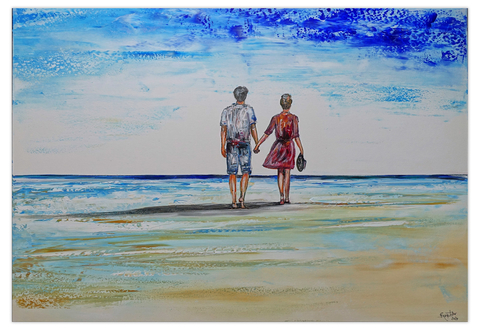Otherside Mann Frau Strand Bild Meerbild handgemalt Wandbild maritim Gem auml lde Acryl 100x70 2407