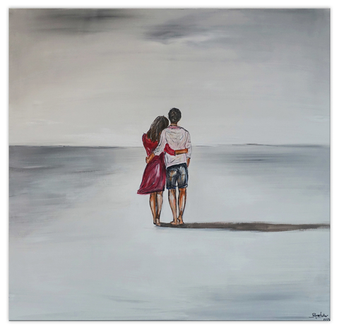 Traumpfade Liebespaar Strand Bild Meer Leinwand Gemaede Figurative Kunst 80x80 2407 k