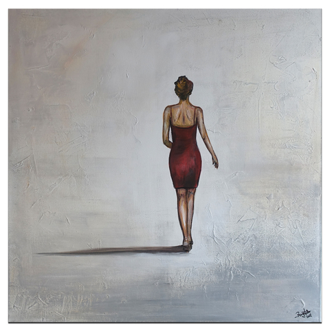 My own way Frauen WAndbild rotes Kleid Gemaelde Unikat Kunstbild modern Acryl 80x80 k