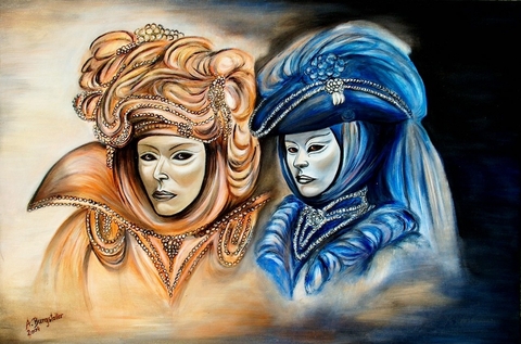 Original Gem auml lde-Venezianische Masken Karneval Venedig gemalt handmade painting venezia moderne Malerei 80x120