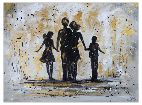 Familienbild handgemalt abstrakt Junge M auml dchen 60x80 Kopie