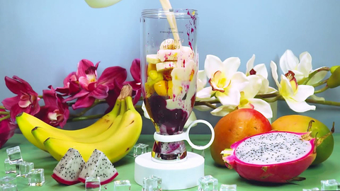 Banana Mango and Dragon Fruit Smoothie in New Year New Blend Portable Blender Bottle