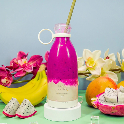 Banana Mango and Dragon Fruit Smoothie in New Year New Blend Portable Blender Bottle