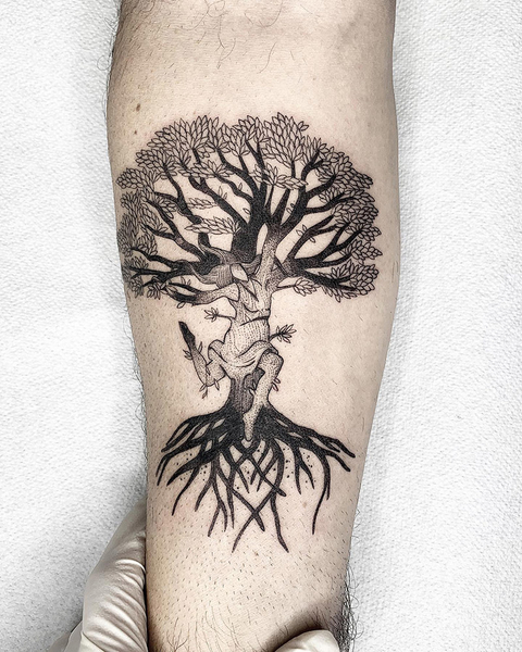 tree roots tattoo chest